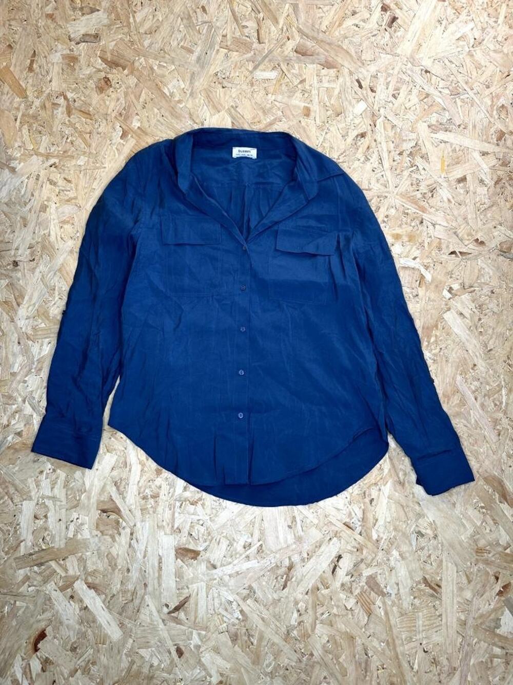 Busem Womens Blue Button Up Utility Shirt Size L Long Sleeve Roll Tab Pockets